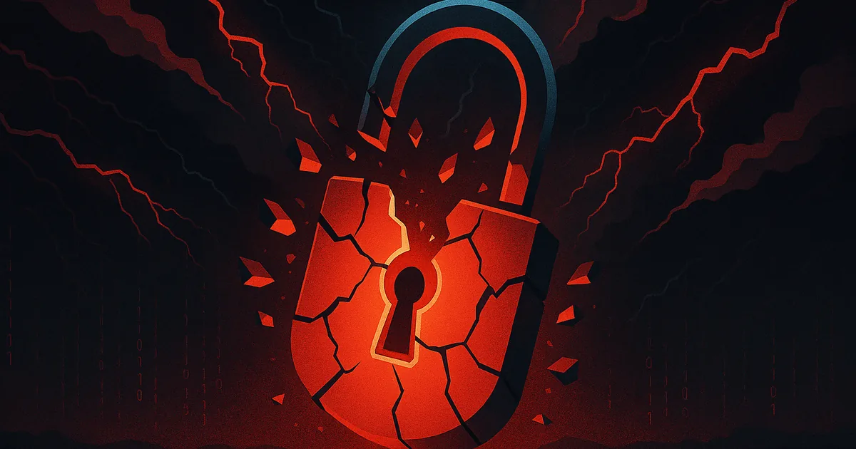 Illustration of a cracked red padlock shattering against a dark background